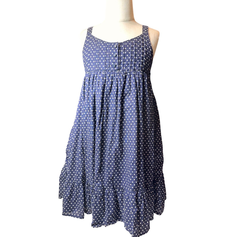 Gap Kids Polka Dot‎ Sundress Girls Size S 6-7 Navy Blue Excellent Tiered Cotton